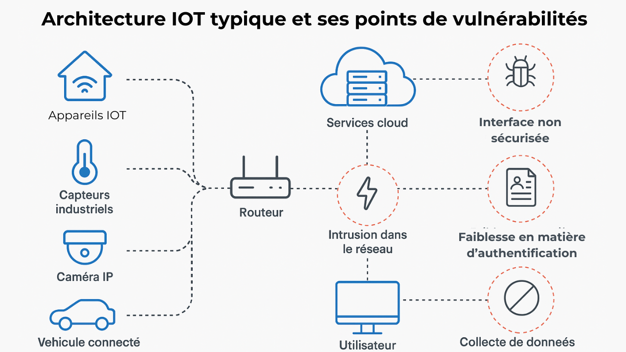 Architecture IoT typique et ses points de vulnérabilité